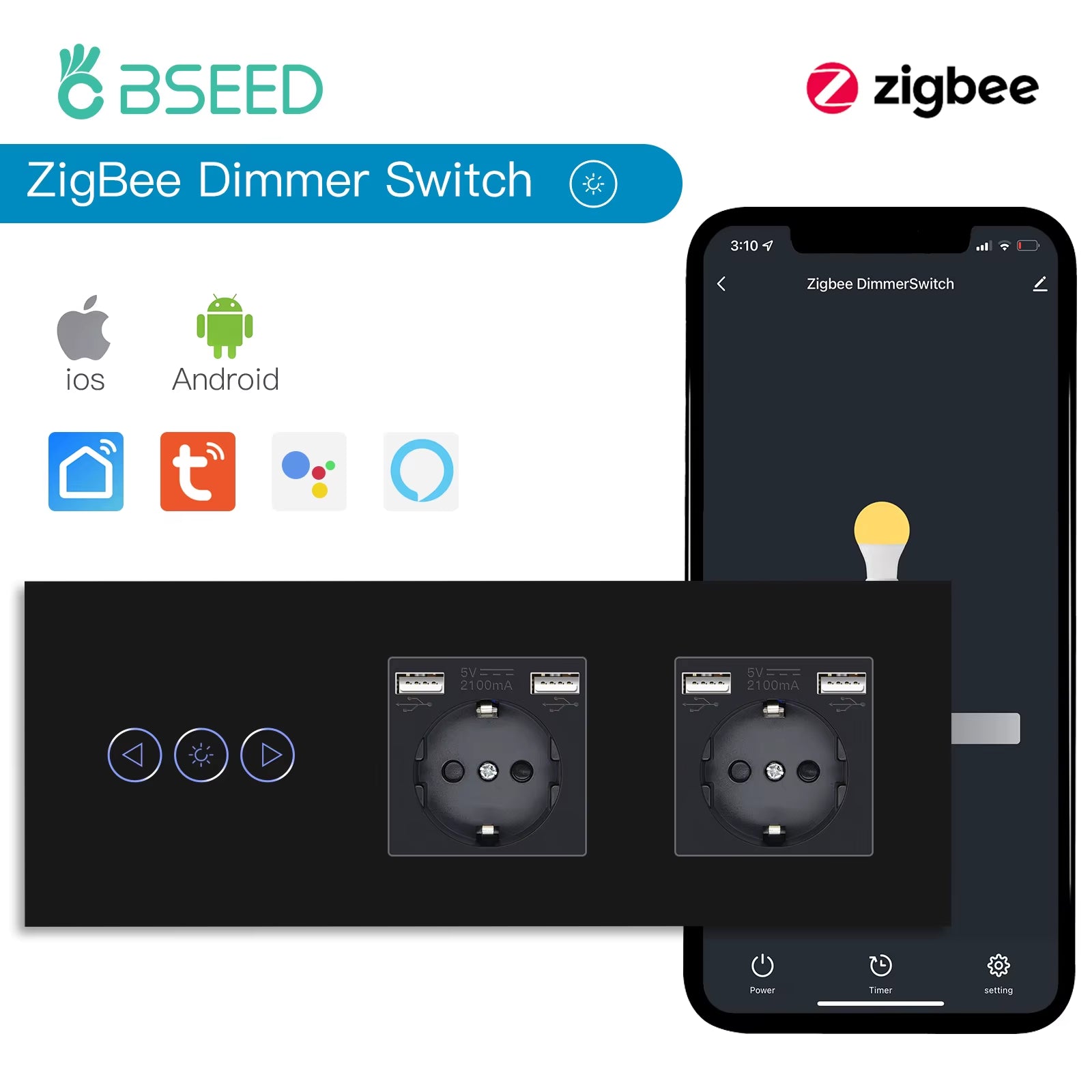 Zigbee Dimmer Switches Tuya APP Control Smart LED Dimmable Series Glass Google Alexa Smart Dimmer Touch Switches Black