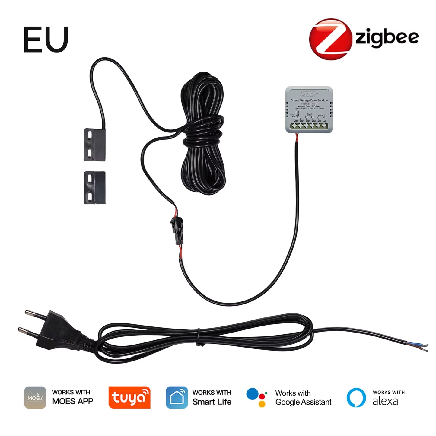Zigbee Garage Door Controller Module Smart App Remote Compatible with Tuya/Smart Life Alexa & Google Home Voice Control