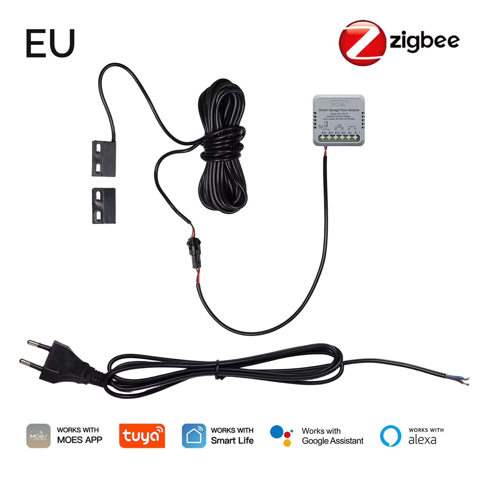Zigbee Garage Door Controller Module Smart App Remote Compatible with Tuya/Smart Life Alexa & Google Home Voice Control