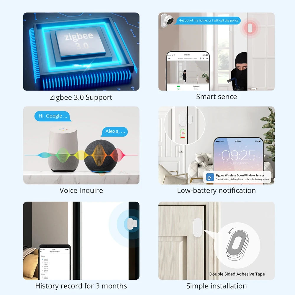 Zigbee Smart Door Sensor Door Open Closed Detectors Smart Home Security Protection Ewelink Control via Alexa Google Home Z2MQTT