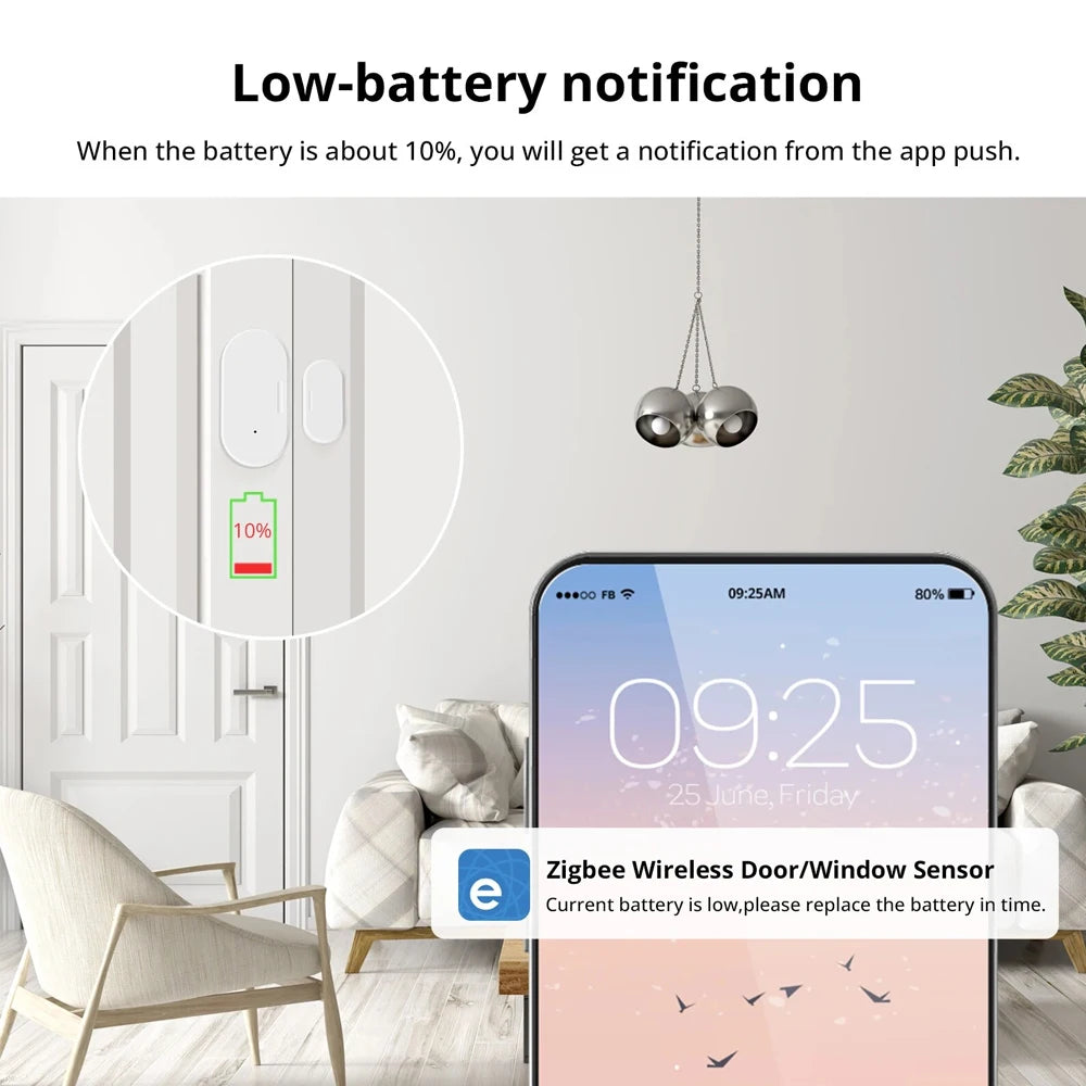 Ewelink Zigbee Door and Window Magnetic Sensor Wireless Door Alarm Detector Smart Home Security Works with Zigbee2Mqtt Alexa ZHA