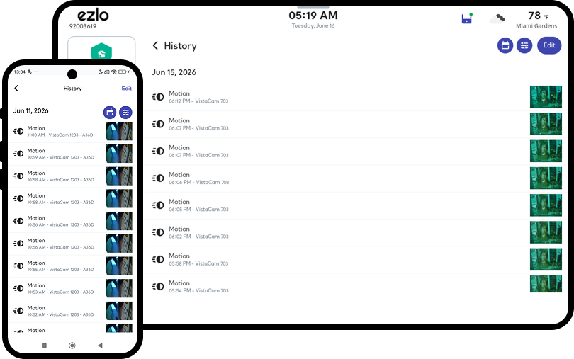 Ezlo Protect allows you easily view Security and Smart Home Device History in a Single App