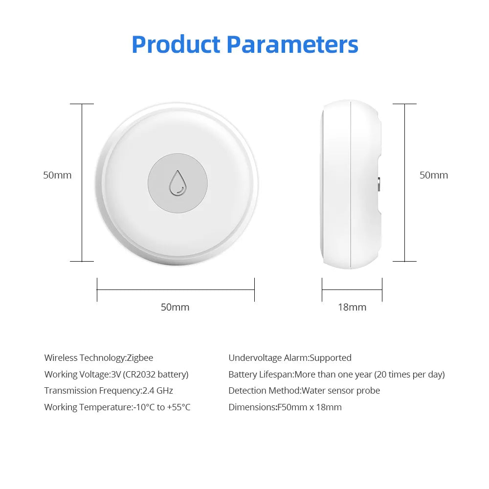Zigbee Water Leak Detector Smart Home Overflow Security Alarm Flood Leakage Sensor Work with Homekit via ZMHK-01