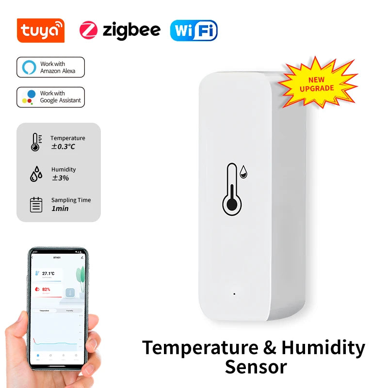 Tuya Wifi/Zigbee Temperature and Humidity Sensor Indoor Thermometer Smart Life Control for Home Work with Alexa Google Assistant