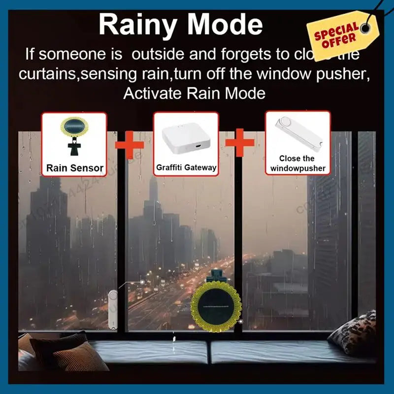 -A15I Tuya Smart Zigbee Rain Sensor with Light Detector Solar Operated Outdoor Waterproof Rain Detector Remote Control 2Pcs