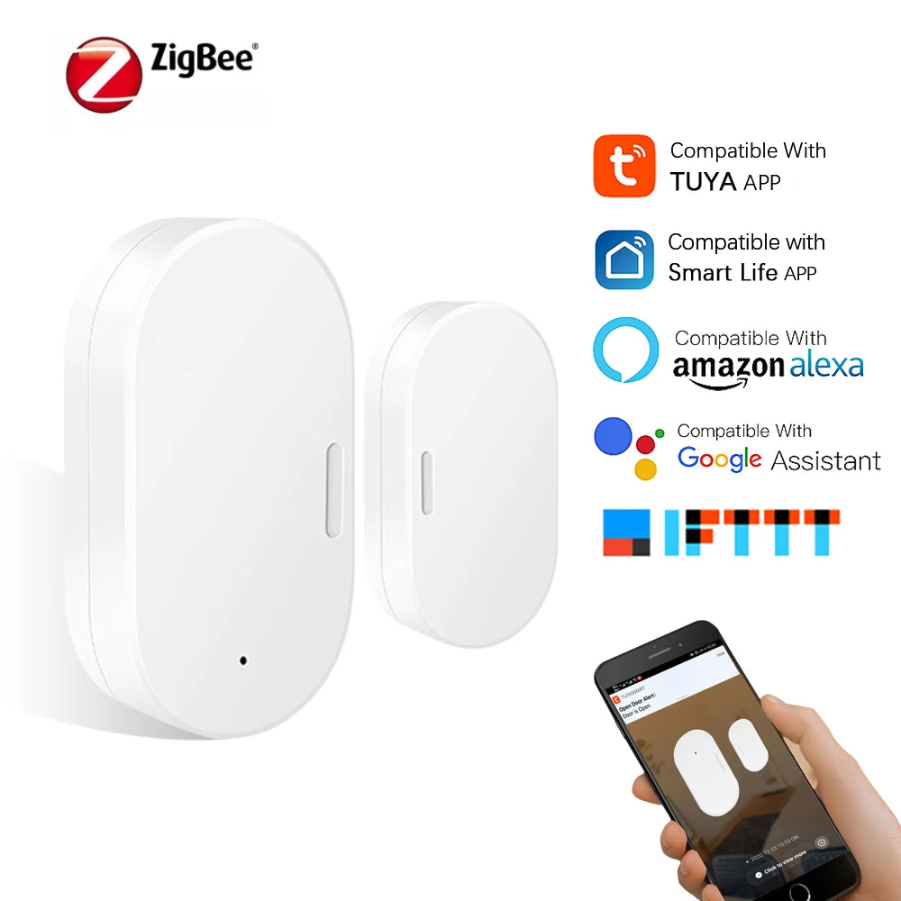 Tuya Zigbee Door and Window Magnetic Sensor Smart Life APP Security Detector Alarm Remote Monitor Works with Alexa Google Home