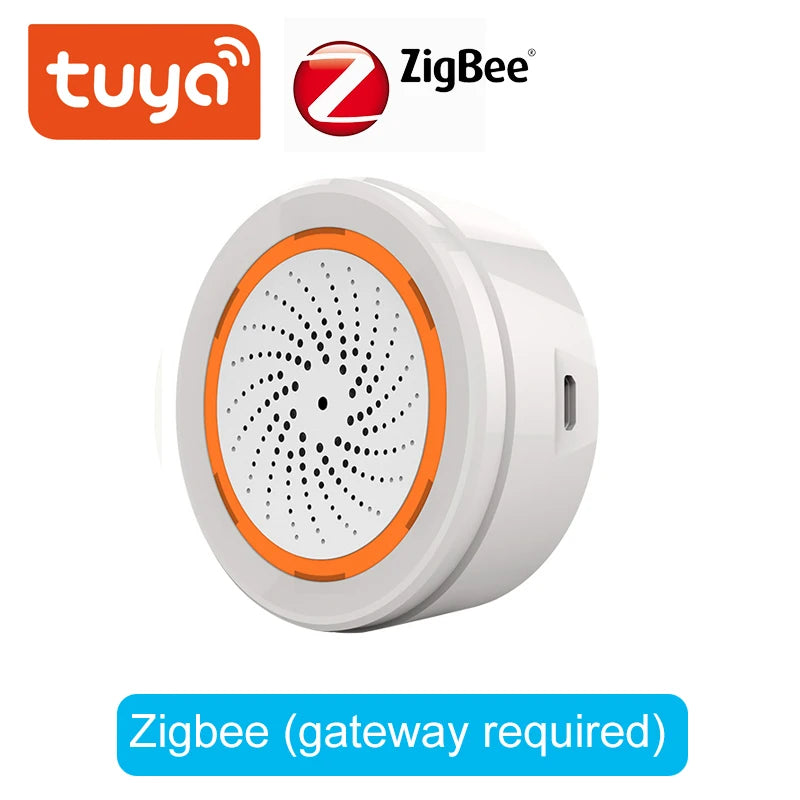 Tuya Zigbee Sound Light Sensor with 90Db Siren USB Powered Smart Home Security Alarm Remote Control via Smart Life App Zigbee