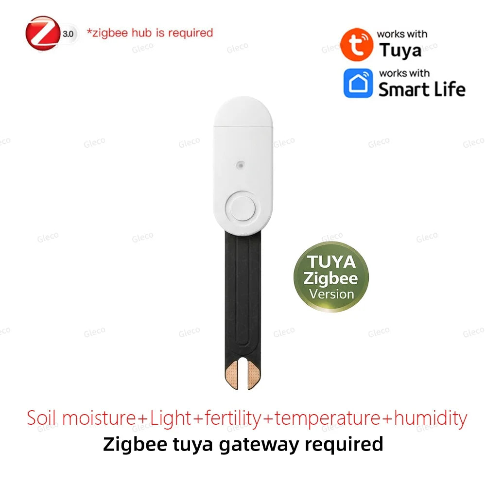 Zigbee Soil Moisture Sensor Temperature Humidity Meter Fertility Light Tester for Tuya Smart Life Z2M Home Assistant Automation