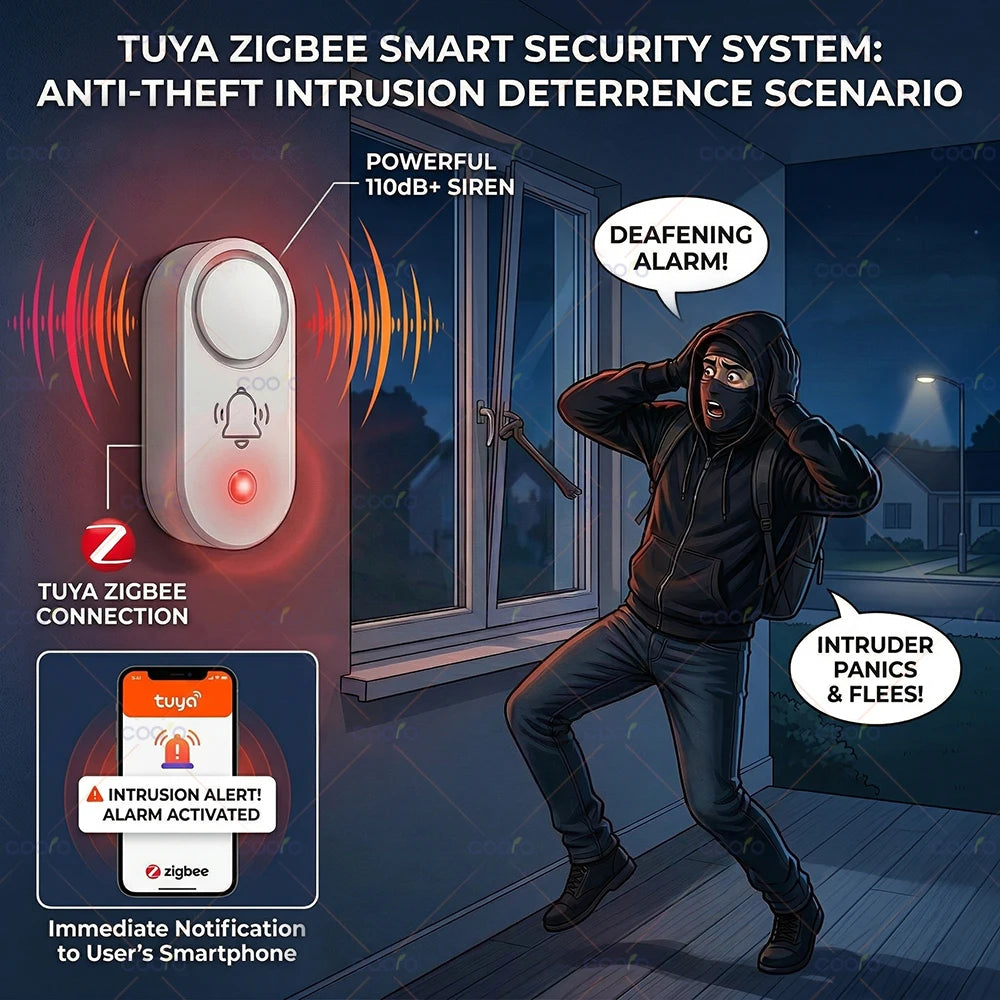 Tuya Zigbee Vibration Siren Sensor Smart Sound Light Siren Detector with 110Db Audio Alarm Rapid Detection for Home Security