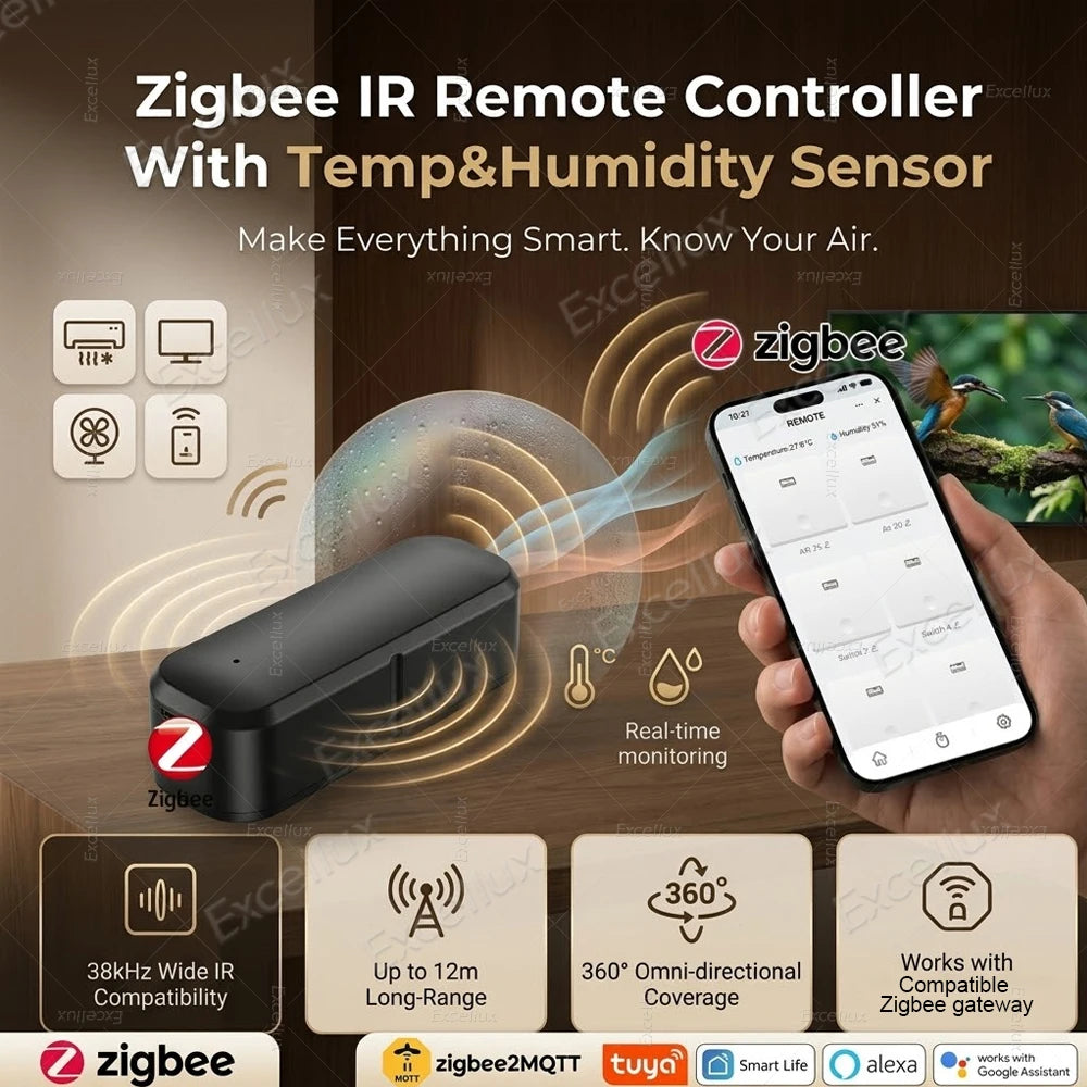 Zigbee Smart IR Remote Wireless Universal Infrared Controller for TV Air Conditioner Work with Smart Life TUYA Zigbee2Mqtt Alexa