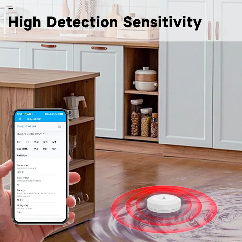 Tuya Zigbee3.0 Water Flood Linkage Sensor Detector Overflow Waterproof Smart Alarm App Remote Monitor Home Assistant Zigbee2Mqtt