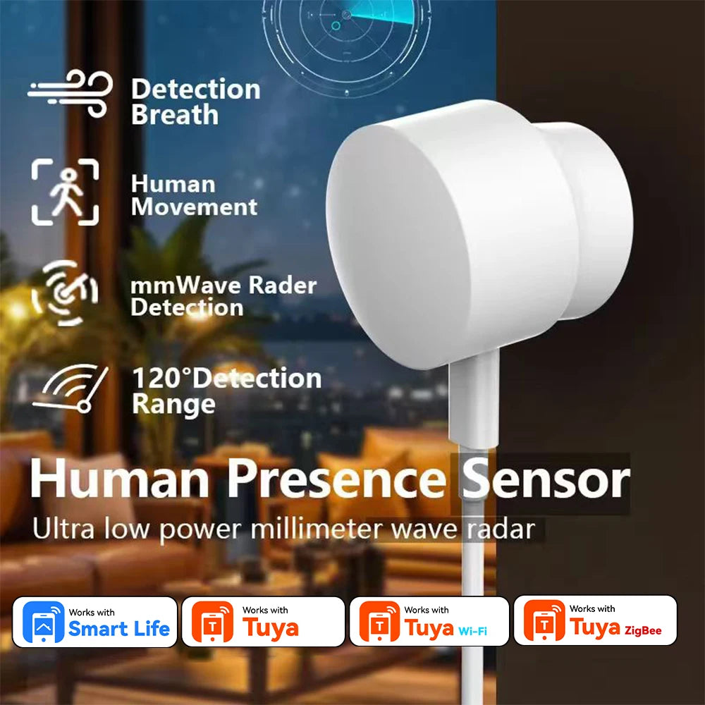 Smart Human Presence Sensor 24G Mmwave Radar 20Ft Motion Sensor / 15Ft Static Detection for Zigbee Alexa Google Assistant Voice