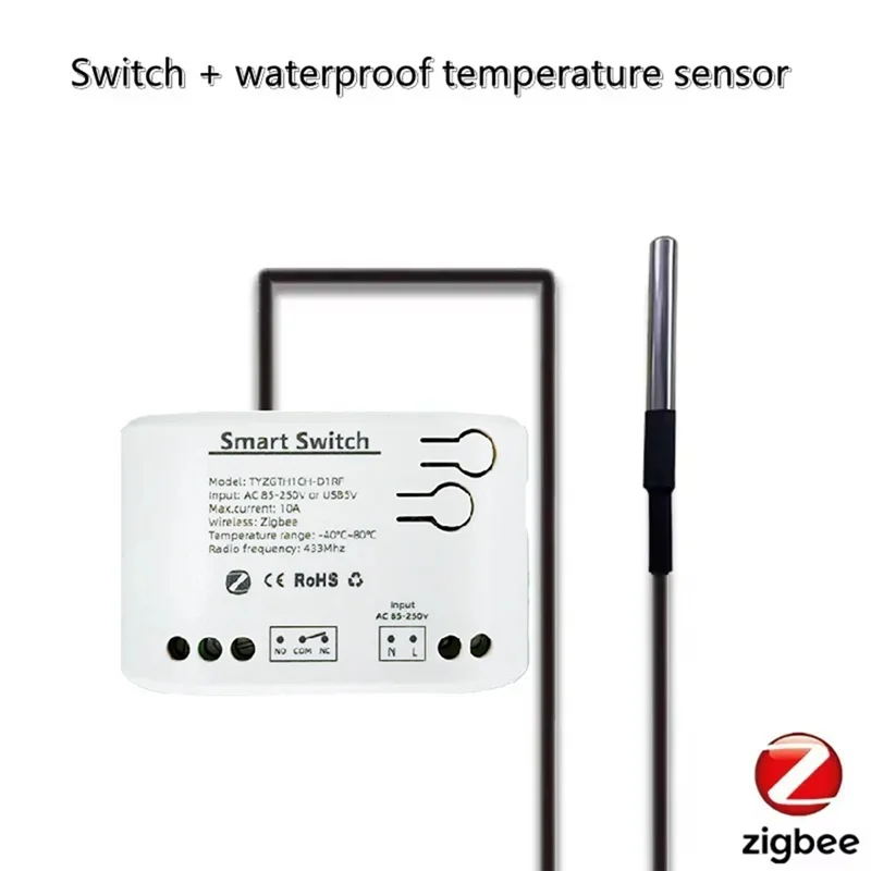 2Pc Tuya Smart Zigbee Switch with Temperature Sensor Passive Dry Contact Zigbee Relay Work with Home Assistant AC85-250V-ABFT