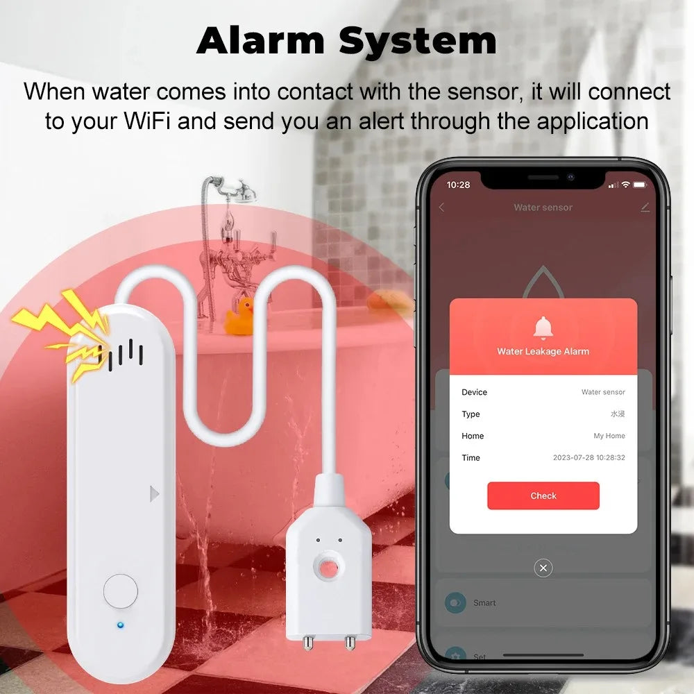 Tuya Smart Wifi Water Leak Sensor Water Overflow Level Detector 80Db Sound Alarm System Flood Leakage Sensor Remote Monitor
