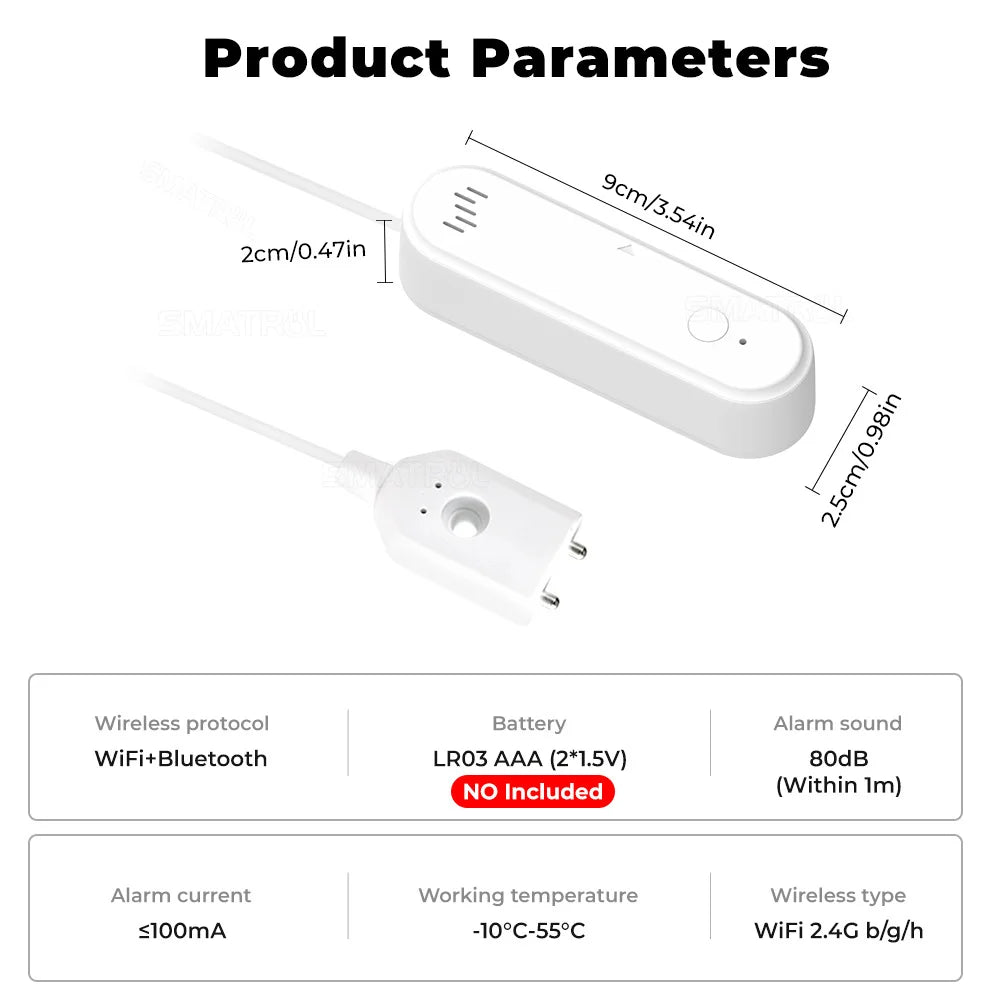 Tuya Smart Wifi Water Leak Sensor Water Overflow Level Detector 80Db Sound Alarm System Flood Leakage Sensor Remote Monitor