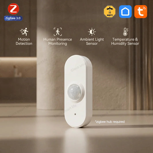 Zigbee Human Presence Sensor PIR Motion Detector Luminance Temperature Humidity Detection App Monitor for TUYA Smart Life Z2M