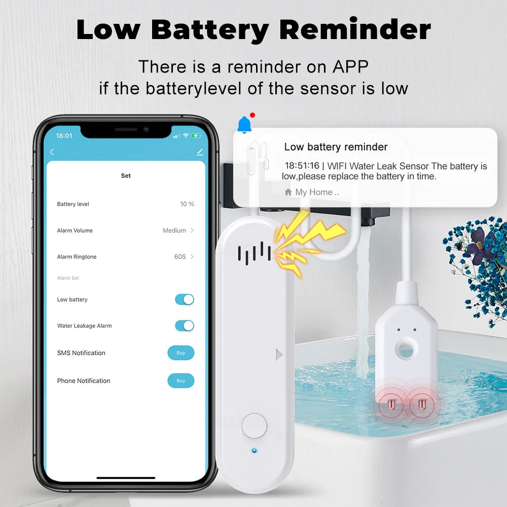 Tuya Smart Wifi Water Leak Sensor Water Overflow Level Detector 80Db Sound Alarm System Flood Leakage Sensor Remote Monitor
