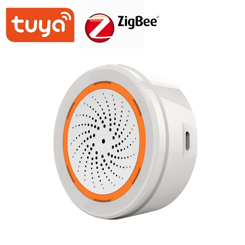 Tuya Zigbee Sound Light Sensor with 90Db Siren USB Powered Smart Home Security Alarm Remote Control via Smart Life App Zigbee