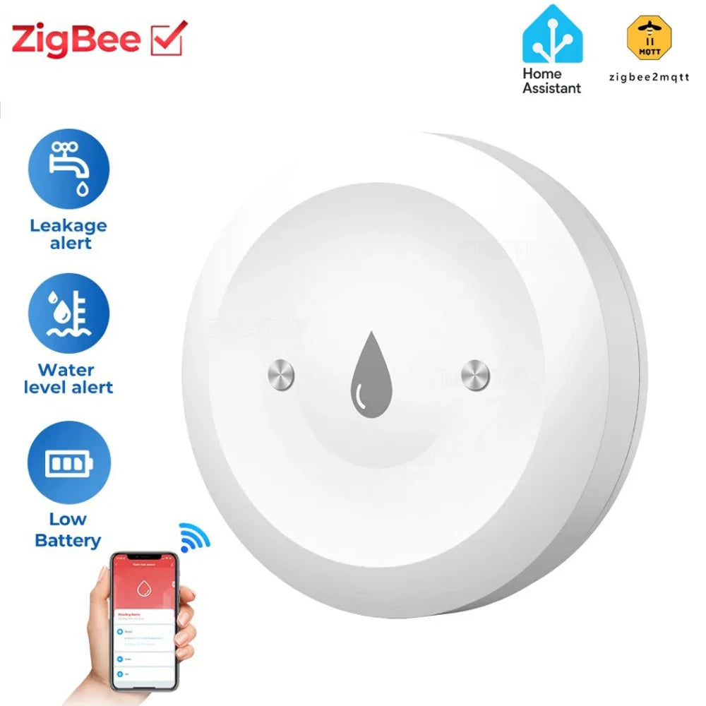 Smart Zigbee Water Sensor Flood Water Leakage Detector App Remote Monitoring Support Home Assistant Zigbee2Mqtt