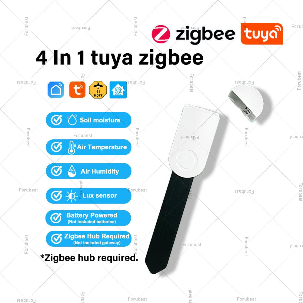 4 in 1 Zigbee Smart Soil Tester Luminance Humidity Temperature Moisture Sensor APP Real Time Monitor Works with Tuya Zigbee2Mqtt