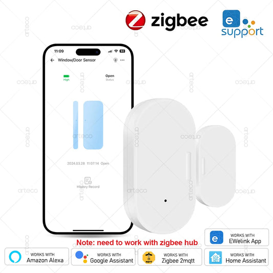 Ewelink Zigbee Door Window Sensor Smart Home Wireless Door Open Close Detector APP Remote Alarm Works with Alexa Google Home Z2M