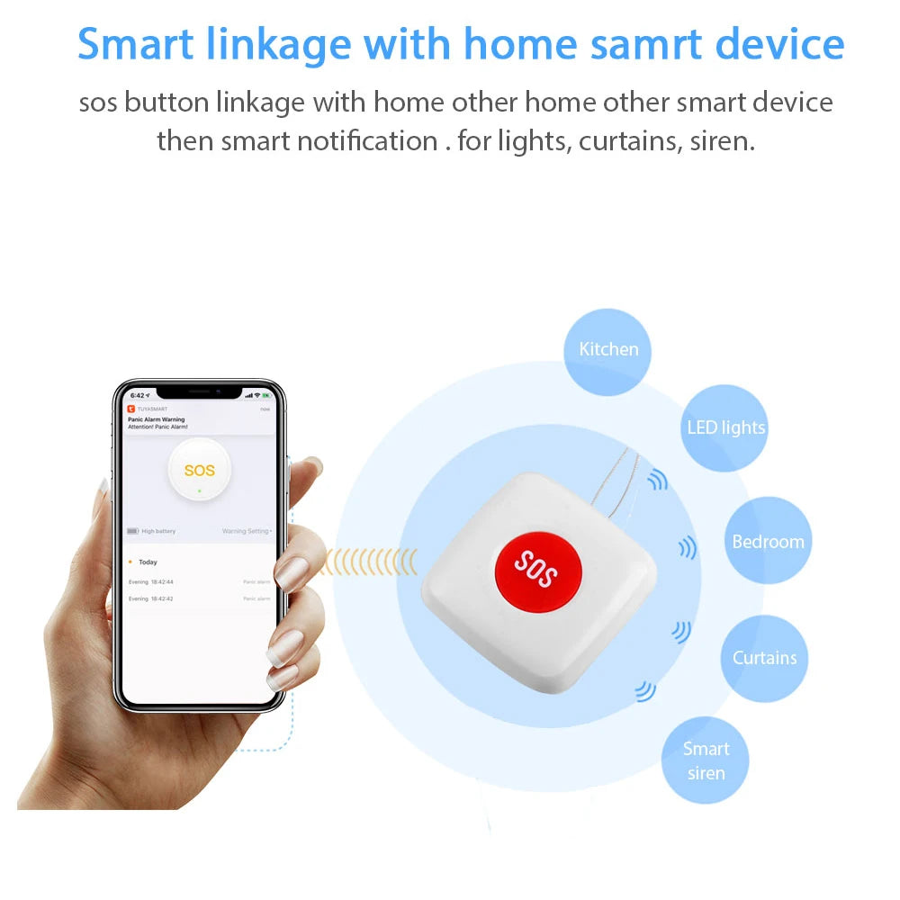 TUYA Zigbee SOS Button Sensor Alarm Elderly Emergency Help Alarm Switch Work with Tuya Zigbee Hub Smartlife App