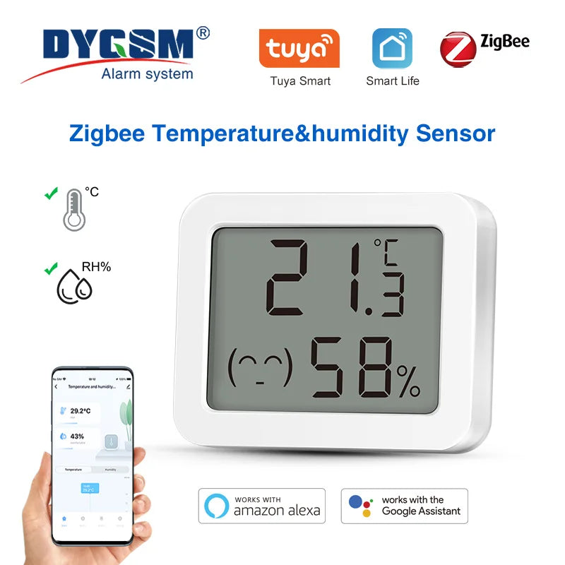 Tuya Zigbee Smart Mini LCD Temperature Humidity Sensor APP Remote Control Thermometer via Smart Life for Smart Home for Alexa