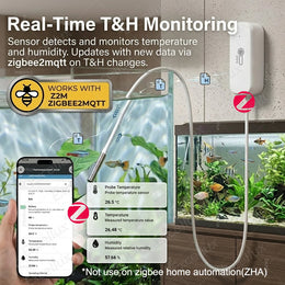 Zigbee Temperature Humidity Sensor for Z2MQTT with NTC Stainless Steel Probe Thermometer Detects Pool Fish Tank Bathtub Freezer