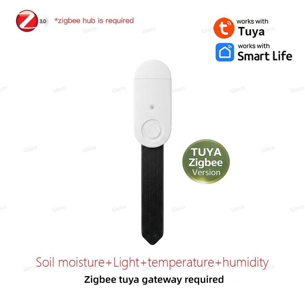 Zigbee Soil Moisture Sensor Temperature Humidity Meter Fertility Light Tester for Tuya Smart Life Z2M Home Assistant Automation