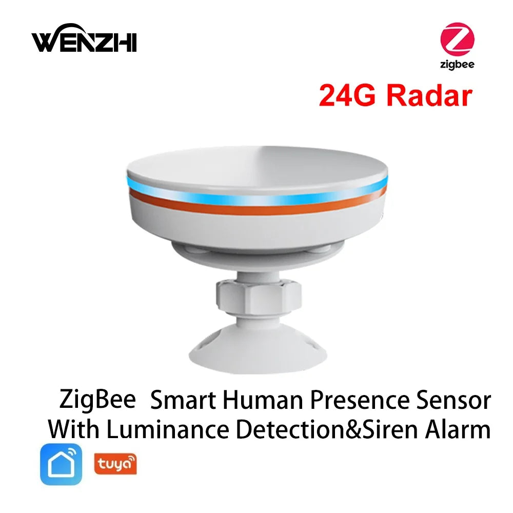 Zigbee 3.0/Wifi Human Presence Sensor 5V Mmwave Radar with Siren Alarm Motion Lux Detection Tuya/Smart Life Home Automation DIY