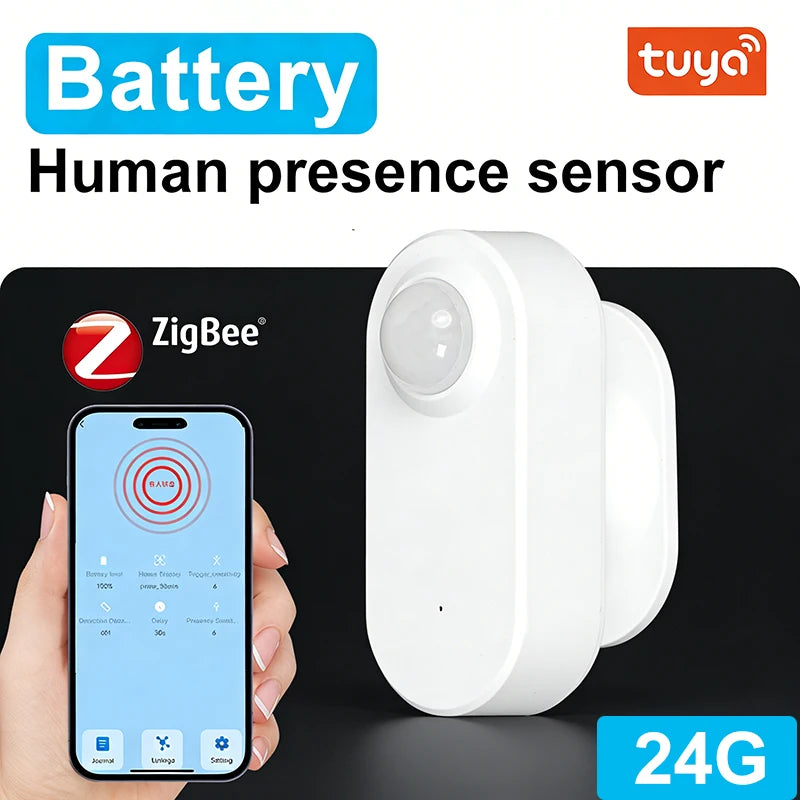 24G Mmwave Radar Motion Sensor Battery Powered Tuya Zigbee Human Presence Detector Breathing Monitor for Home Automation