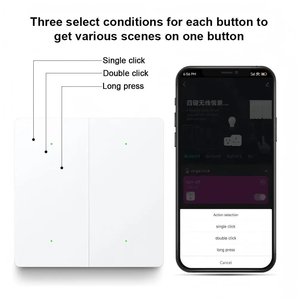 Smart Zigbee Scene Switch 4 Gang 12 Scene Switch Push Button Smart Life Controller Works with 2MQTT and Zigbee Gateway