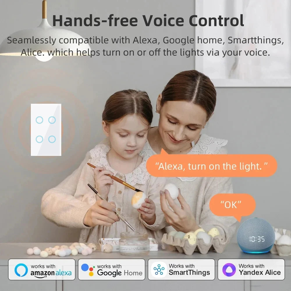 Matter Homekit Wifi Smart Light Touch Wall Switch 1 2 3 4 Gang 2-Way Control Switch Support Siri Smartthings Alexa Google Home
