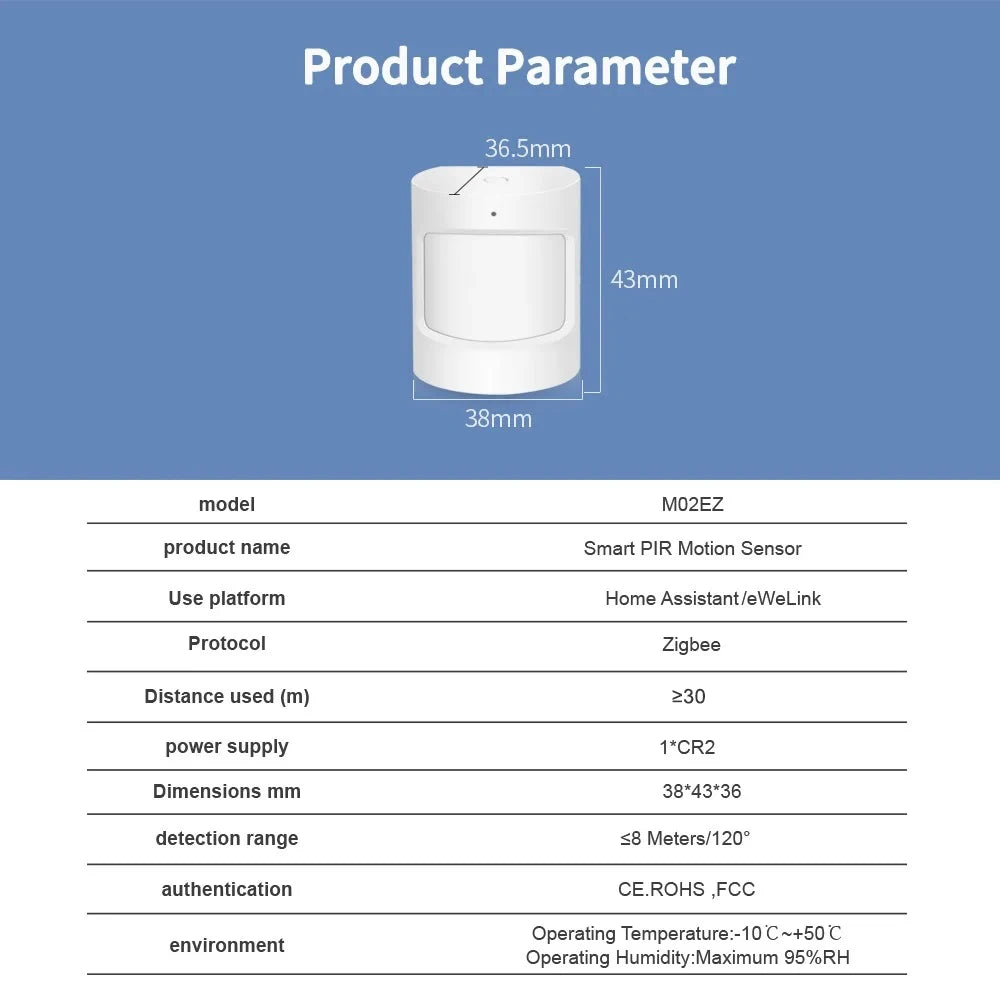 Home Assistant Smart PIR Motion Sensor Detector Home Security Burglar Wireless Ewelink Zigbee Lighting Linkage