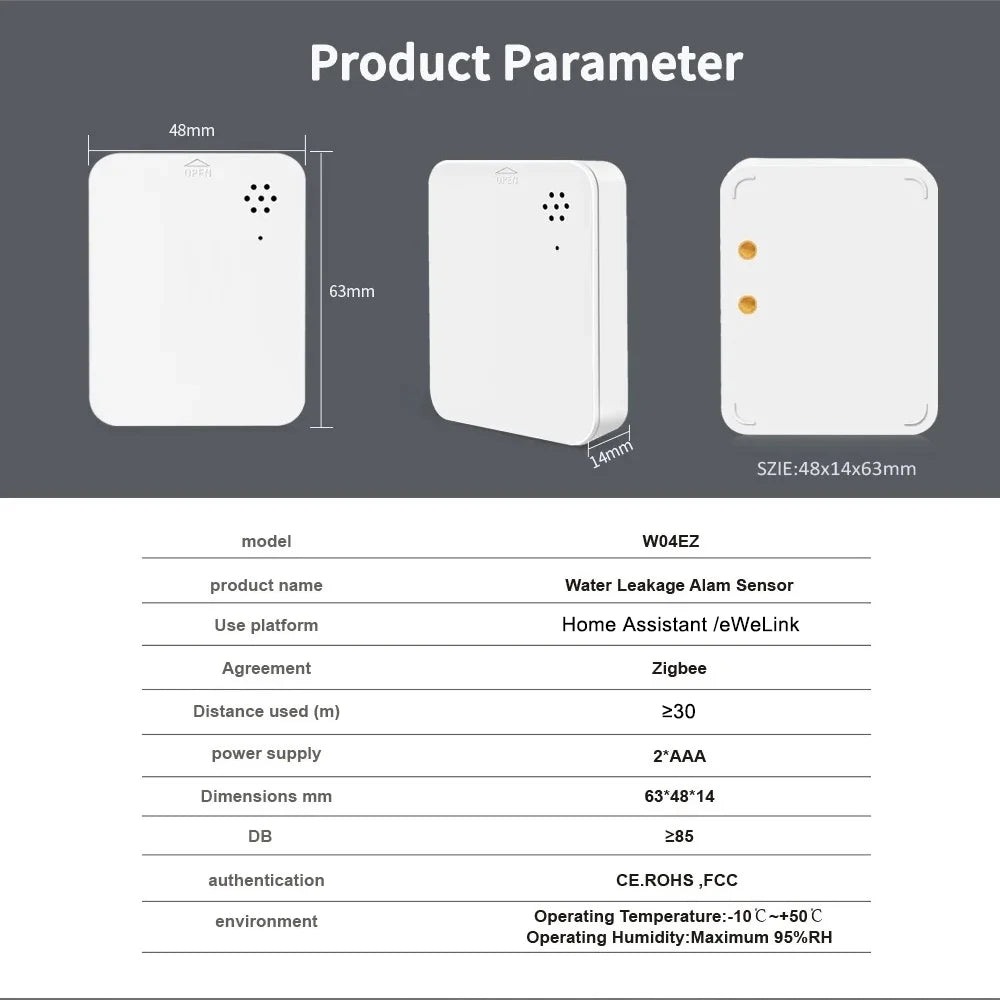 Home Assistant Smart Water Leakage Sensor Detector Wireless Zigbee Leak for Basement Kitchen Home Security Ewelink