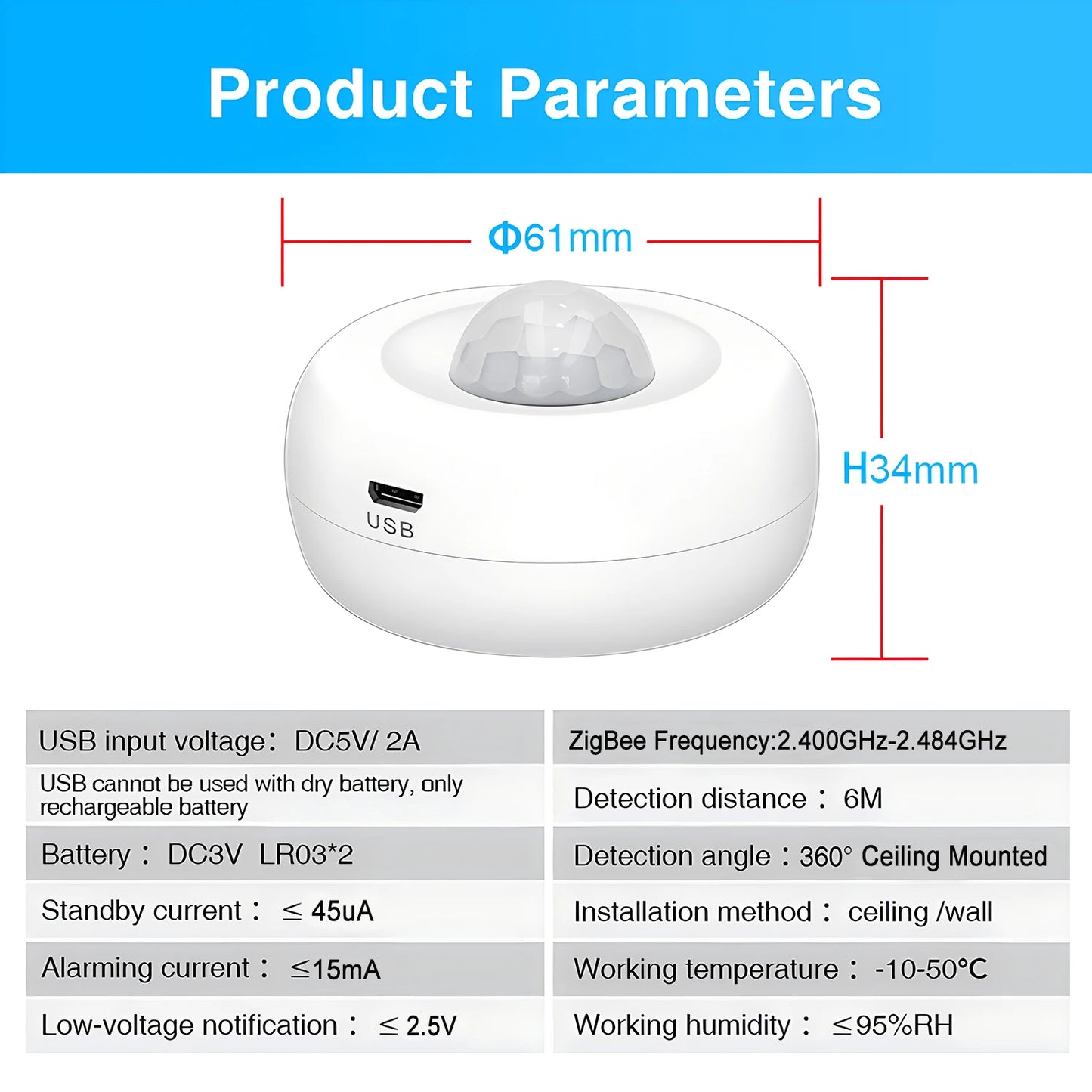 Ewelink Zigbee PIR Motion Detection Sensor Smart Home Zigbee Human Infrared Sensor Security Alarm Work with Alexa Google Home