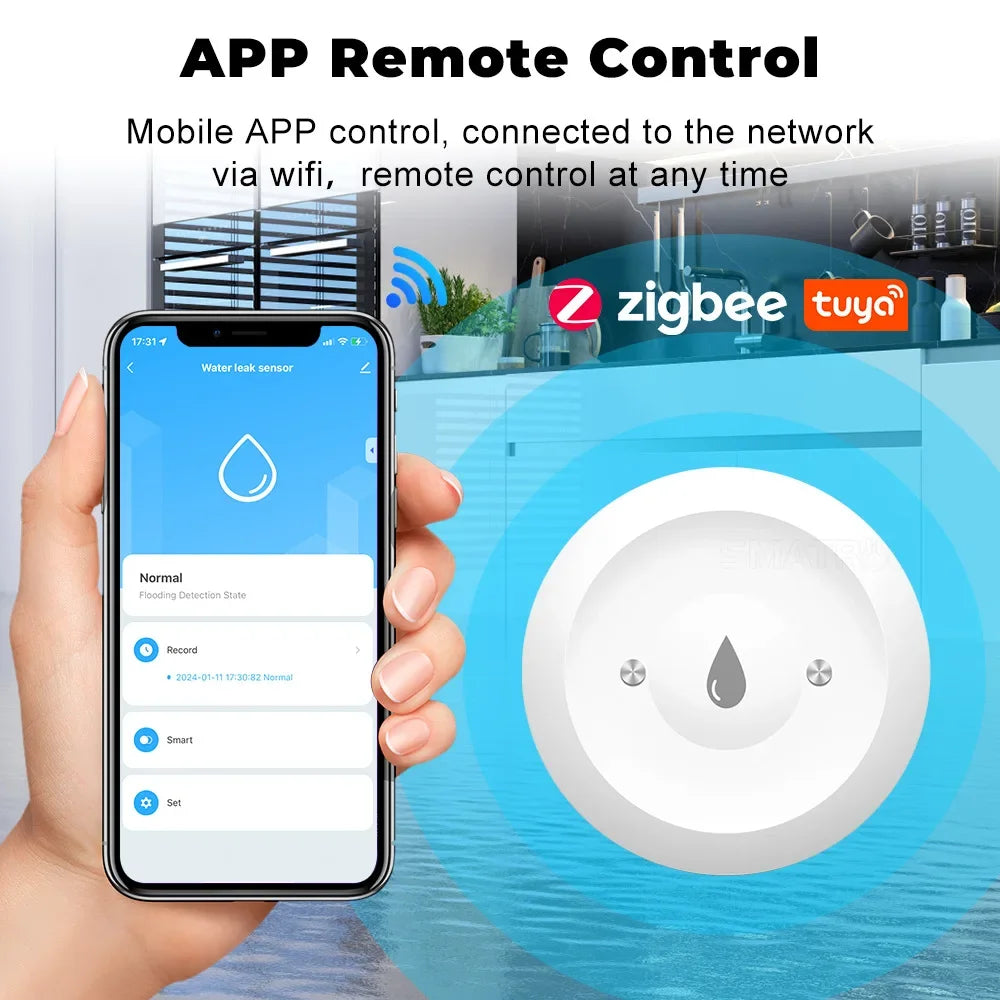 Tuya Zigbee Smart Water Leak Detector - Stay Alert with Real-Time Flood Monitoring and Remote App Control