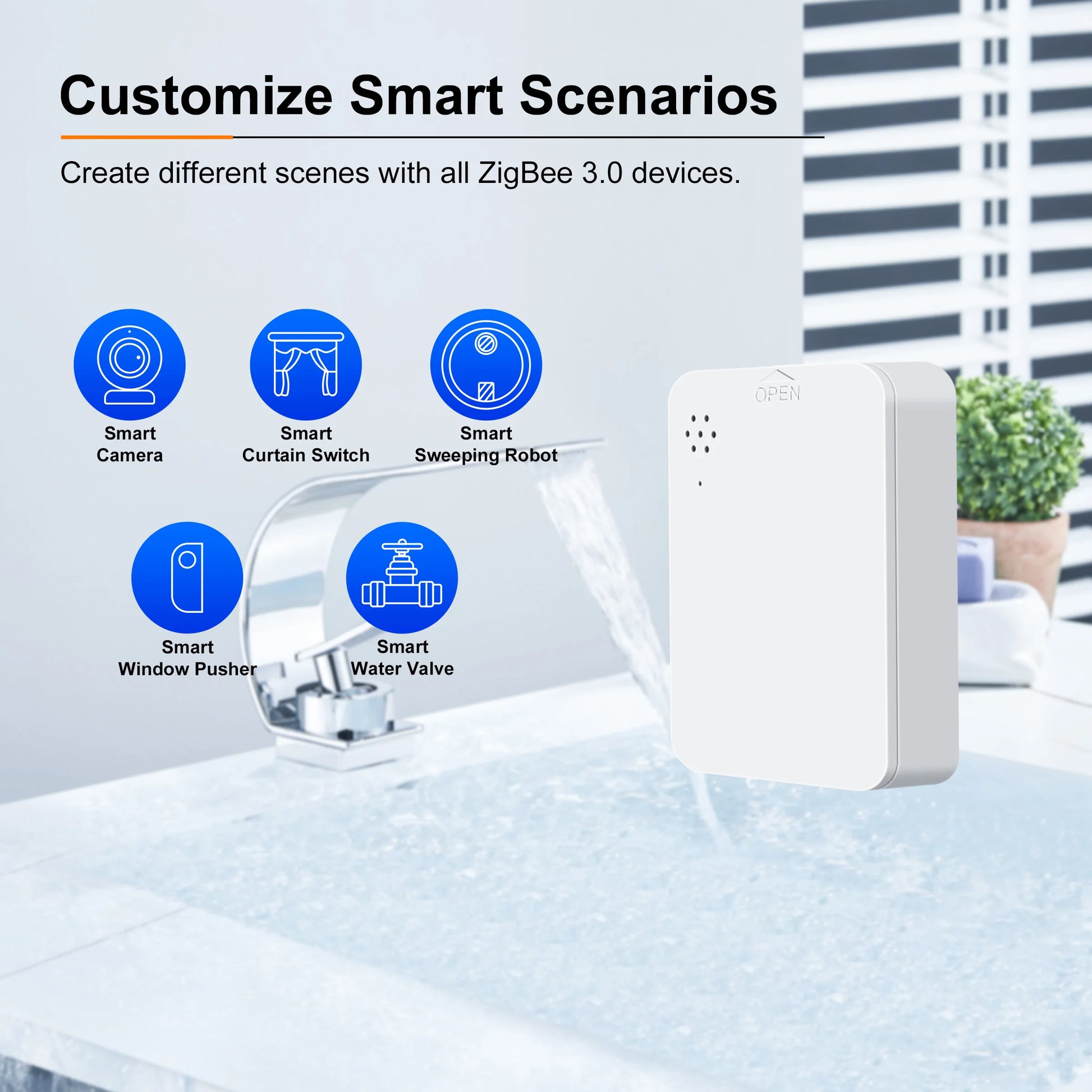 Zigbee 3.0 Water Leak Sensor Smart Leakage Detector Built-In Smart Siren 85Db Alarm Work Home Assistant for Home Security