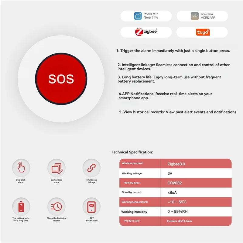 Abmf-"Tuya Zigbee SOS Button Emergency Help Switch for Elderly and Children - Wireless Remote Control Alarm Sensor"