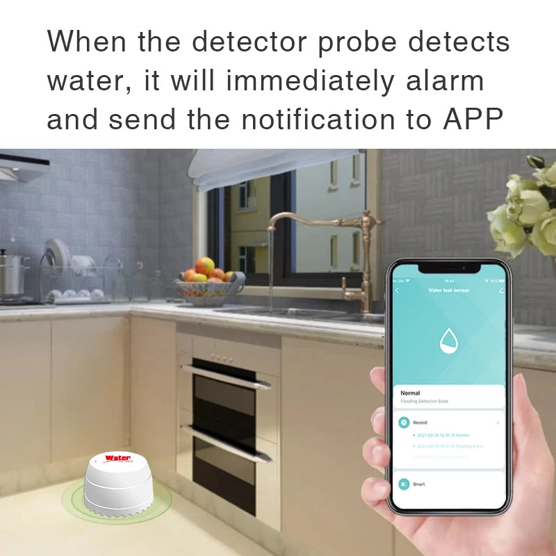 Tuya Smart for Zigbee Water Sensor Flood Water Leakage Detector 55Db Sound Alarm Smartlife App Remote Monitoring Need Zigbee Hub
