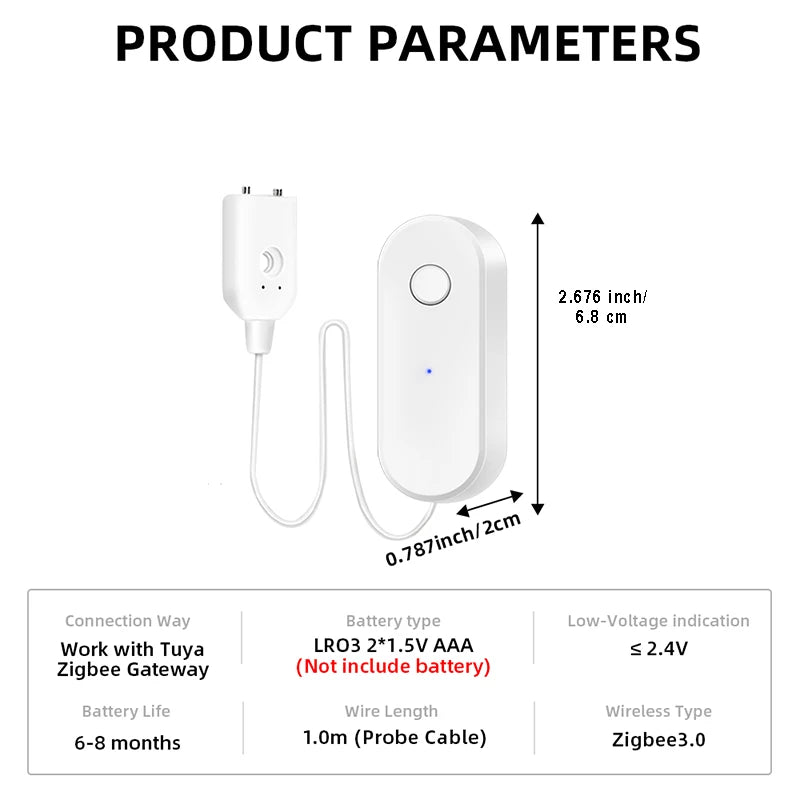Tuya Zigbee Water Leakage Sensor Wireless Flood Detector Smart Life APP Home Kitchen Overflow Alarm Works with Hub Required