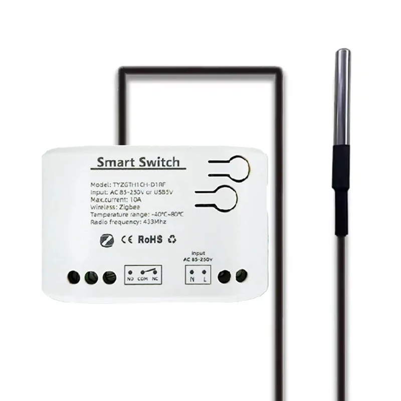2Pc Tuya Smart Zigbee Switch with Temperature Sensor Passive Dry Contact Zigbee Relay Work with Home Assistant AC85-250V-ABFT
