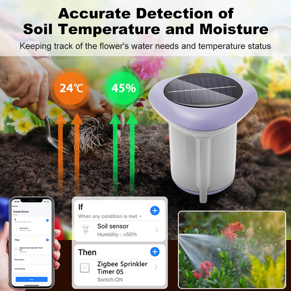 MANHOT Zigbee Smart Solar Soil Sensor IP66 Waterproof Temp Humidity Detector Monitor Home Garden Plants Cultivation Smart Life
