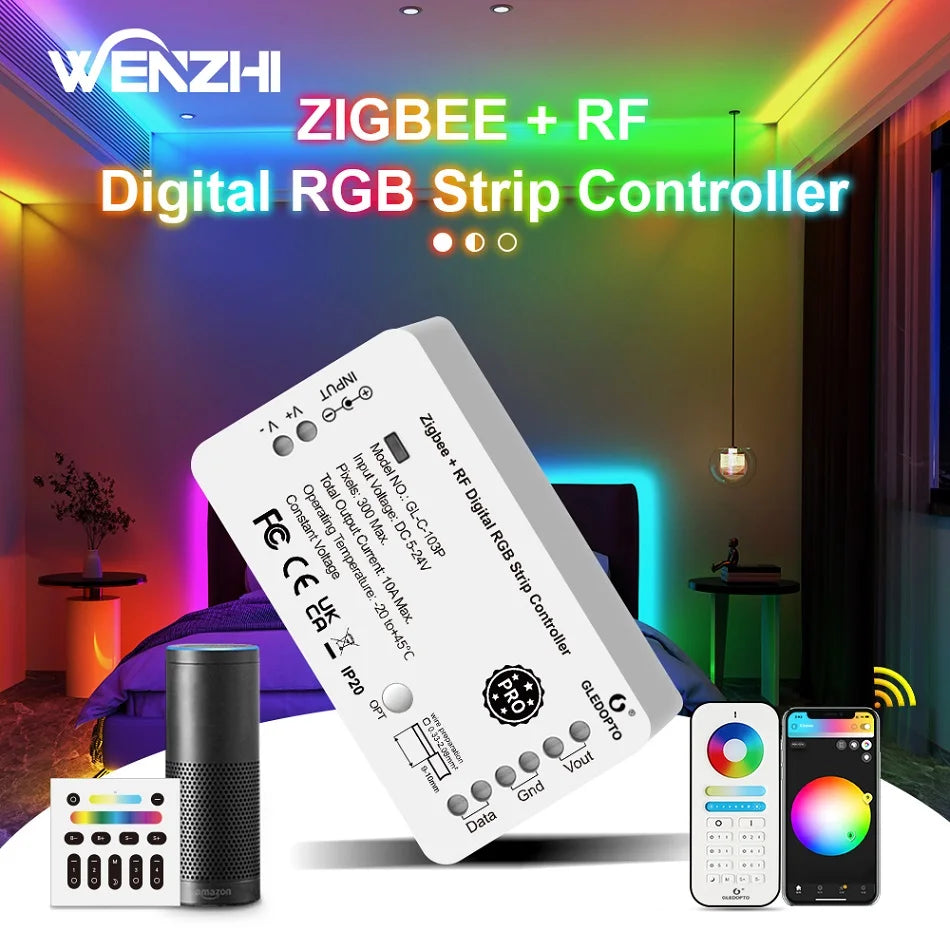 DIY Smart Zigbee RF RGB Controller Light Dimmer Wireless Remote DC 5/12/24V for WS2811 WS2812 LED Strip Alexa Magic Dynamic Home