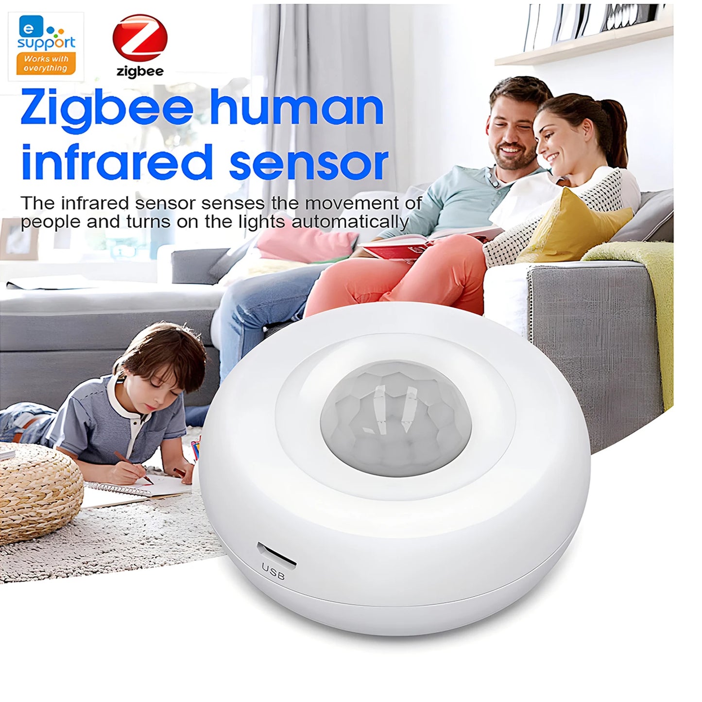 Ewelink Zigbee Smart Human Body Infrared Sensor PIR Motion Detect Sensor Smart Home Security Alarm Work with Alexa Google Home