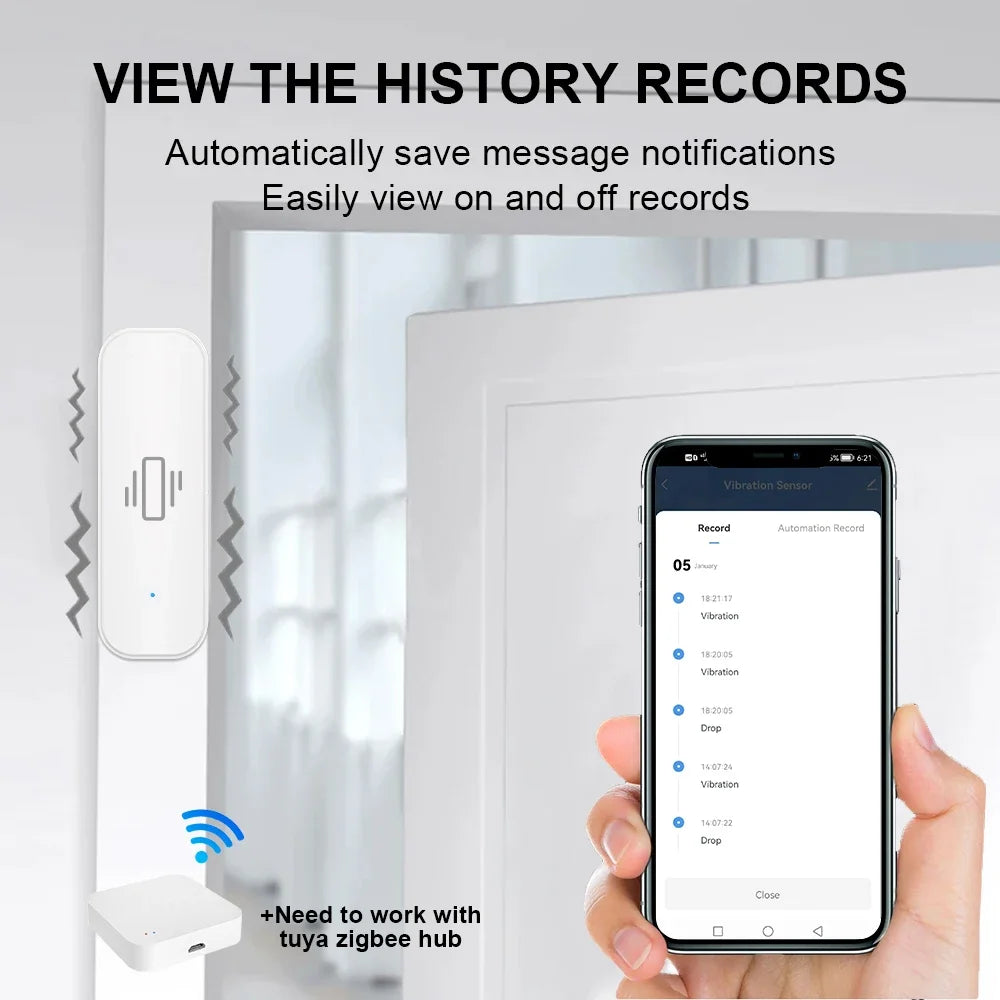 Tuya Zigbee Vibration Sensor Real Time Monitoring Door Window Detection Alarm Smart Home Security Protection System