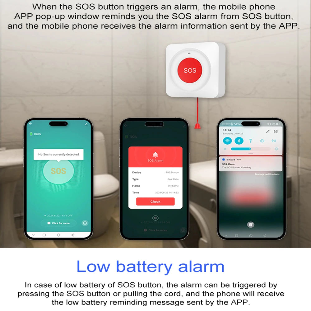 Intelligent SOS Button Tuya Wifi/Zigbee, Telephone Alarm Transmitter, Emergency Call Buttons for Home, Hospital, Etc., Mobile Ph