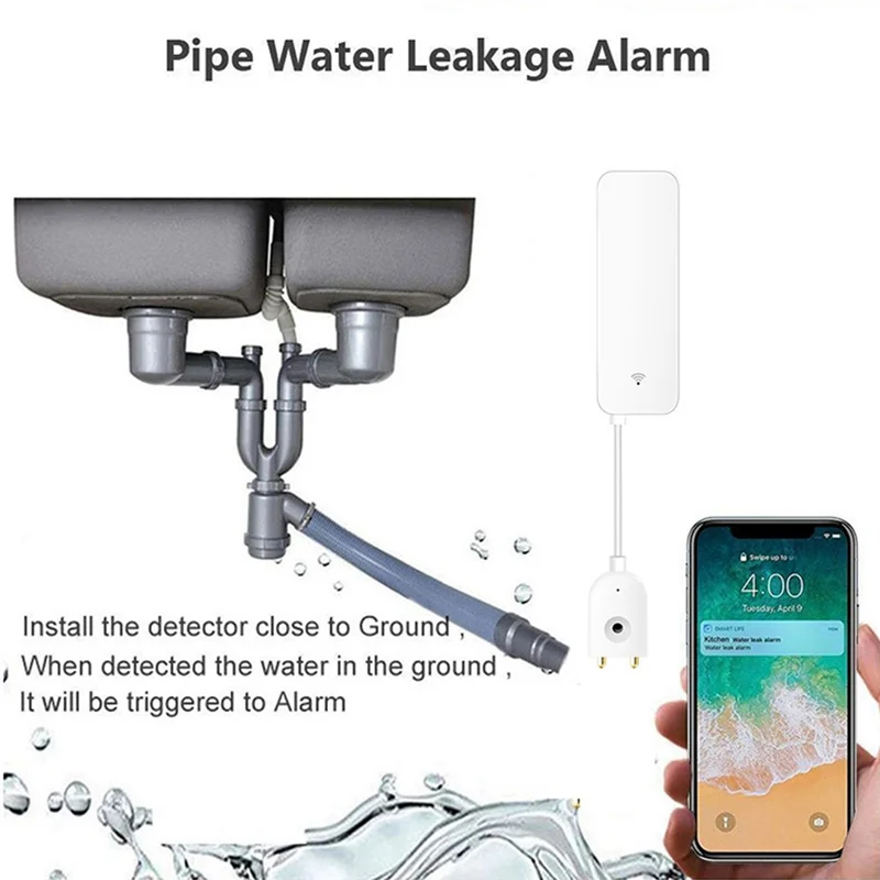 B50B-Tuya Zigbee Smart Water Leak Sensor Water Overflow Level Detector Security Alarm System Flood Leakage Sensor