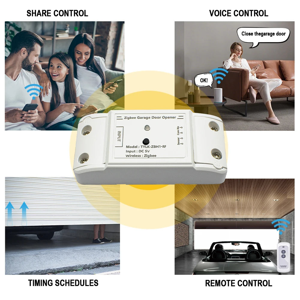 Zigbee Wifi Smart Garage Door Opener DC5V with Door Magnet 433Mhz RF Wireless Controller Work with Tuya Alexa Google Home