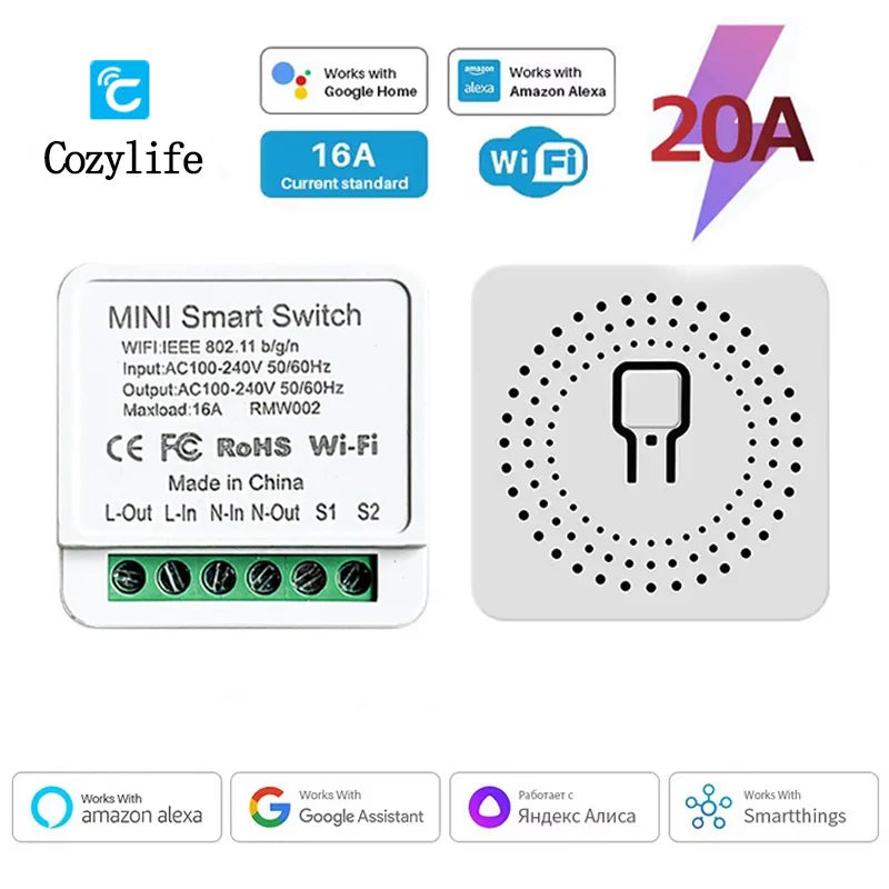 Wifi Smart Switch 16A/20A Auto Breaker Relay Module Switches Timer APP Voice Control AC100-240V for Yandex Alice Alexa Google